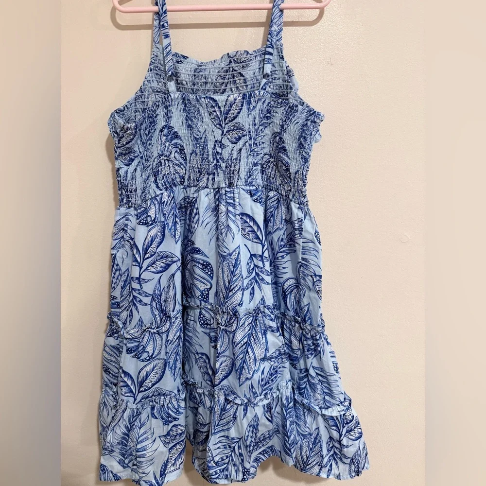 The Children’s Place GirlsTropical Smocked Tiered Dress Blue size Large (10/12) - Picture 3 of 9
